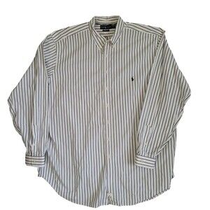 Ralph Lauren Men's 3XLT White Black Stripe Shirt Long Sleeve Black Pony Classic